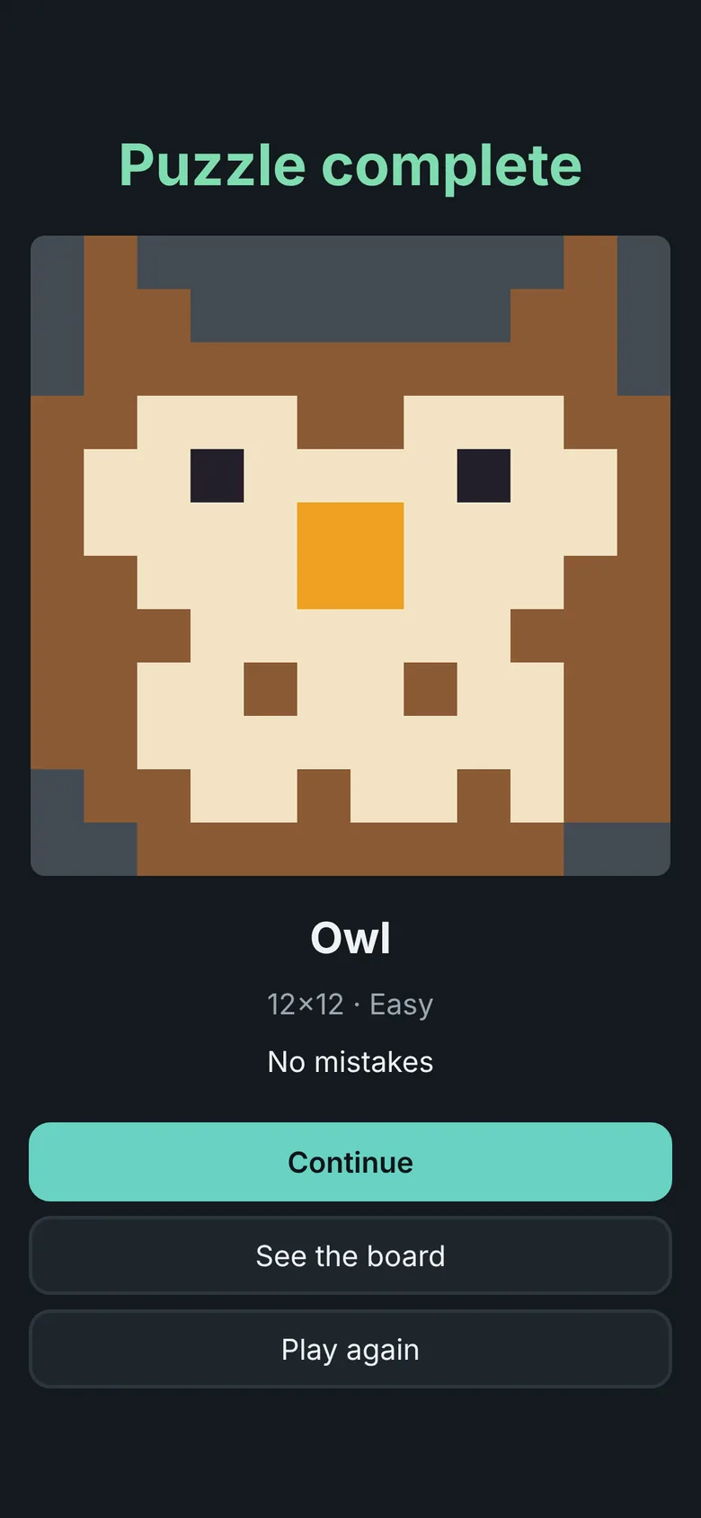 The finished owl picture in the dark look.